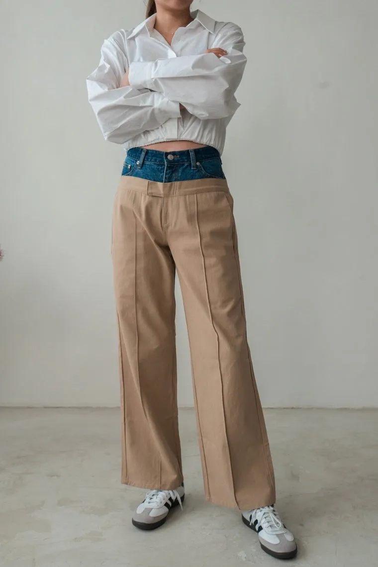 ( BEIGE / BLACK ) DOUBLE WAISTED SUIT PANTS *LAST 2*