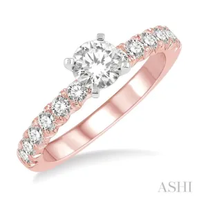 1 Ctw Diamond Ladies Engagement Ring with 1/2 Ct Round Cut Center Stone in 14K Rose And White Gold