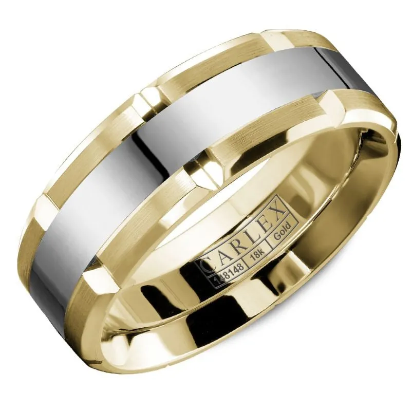 14k White and Yellow Gold Bevel Cut Wedding Band