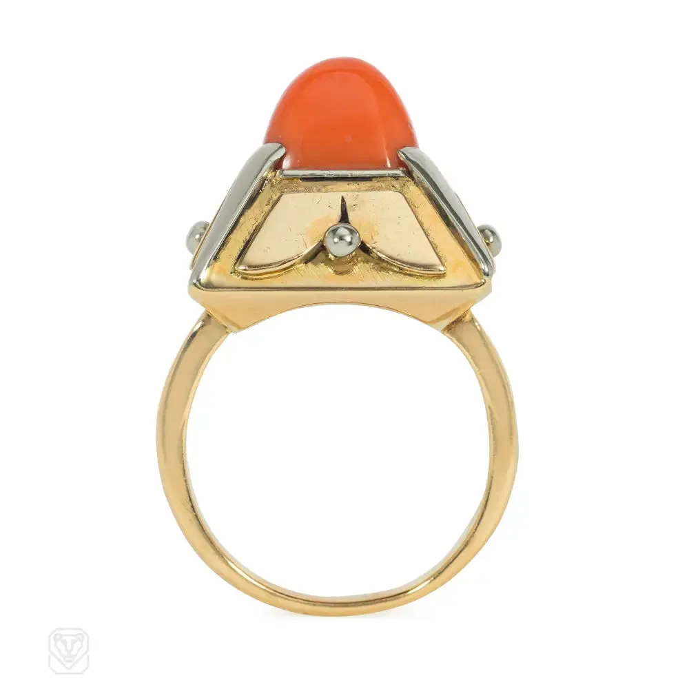 1920s coral and gold pyramid ring