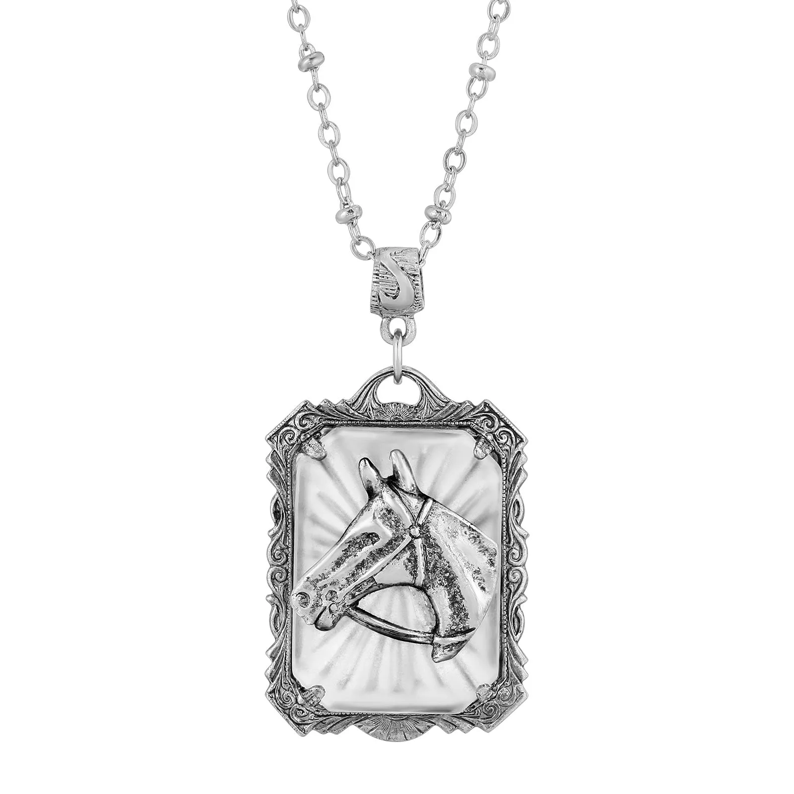 1928 Jewelry&reg; Pewter Lalique Rectangle Horse Head Necklace 24 In.