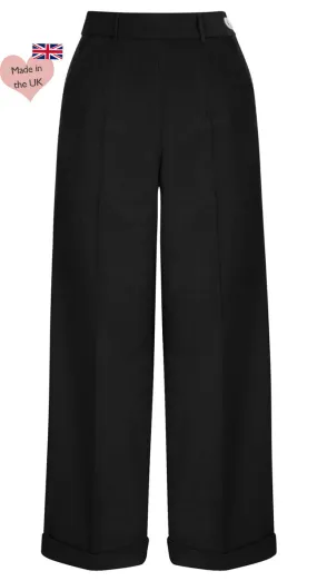 1930s and 40s Classic High Waist Wide Leg Trousers In Black