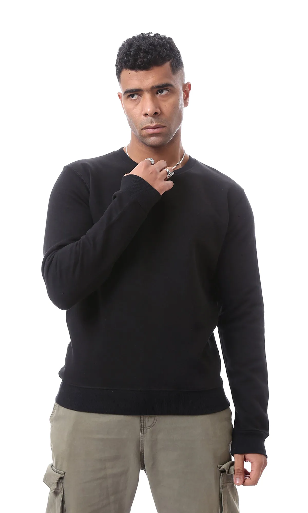 94411 Essential Round Neck Sweatshirt With Inner Fleece - Black