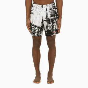 Abstract Print Swim Shorts With Logo