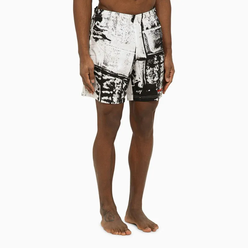 Abstract Print Swim Shorts With Logo