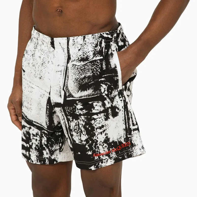 Abstract Print Swim Shorts With Logo