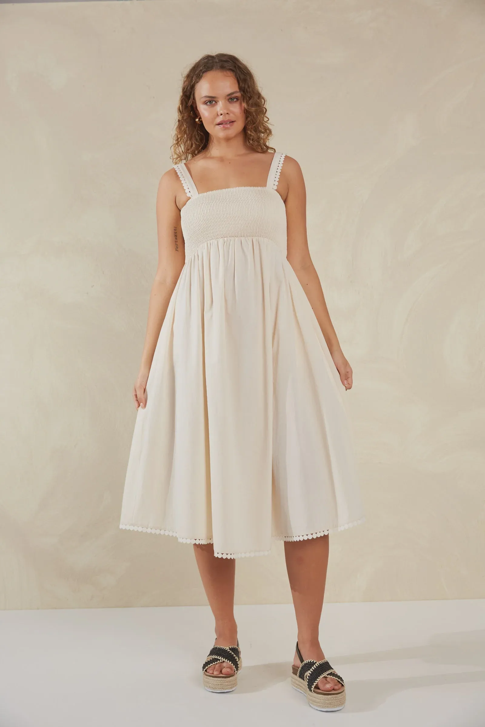 Adelfia Shirred Dress Cannoli