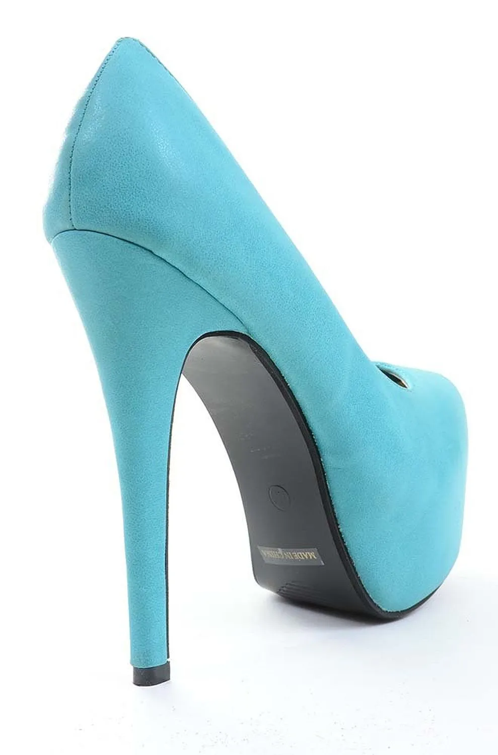 Agusto Faux Leather Women Platform Pump Heels Aqua Teal