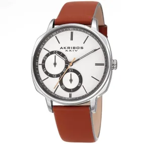 Akribos Xxiv Quartz Silver Dial Brown Leather Men's Watch AK1022TN