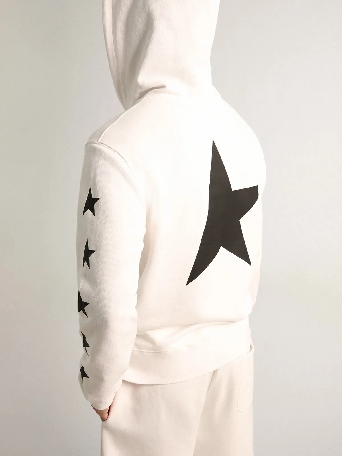 Alighiero Star Collection hooded sweatshirt in vintage white with contrasting black stars