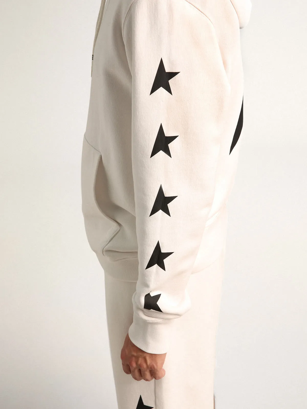 Alighiero Star Collection hooded sweatshirt in vintage white with contrasting black stars