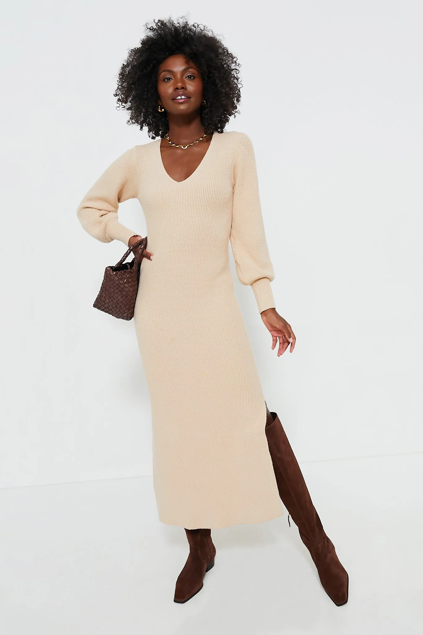 Almond Knit Anya Midi Dress