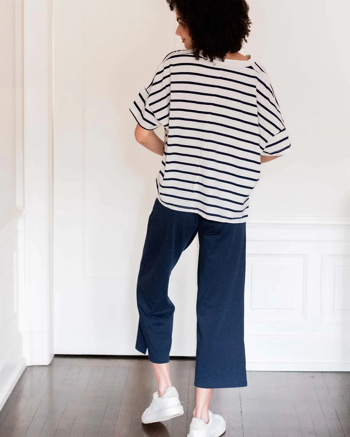 Amelia Short Sleeve Tee in Cream/Navy Stripe