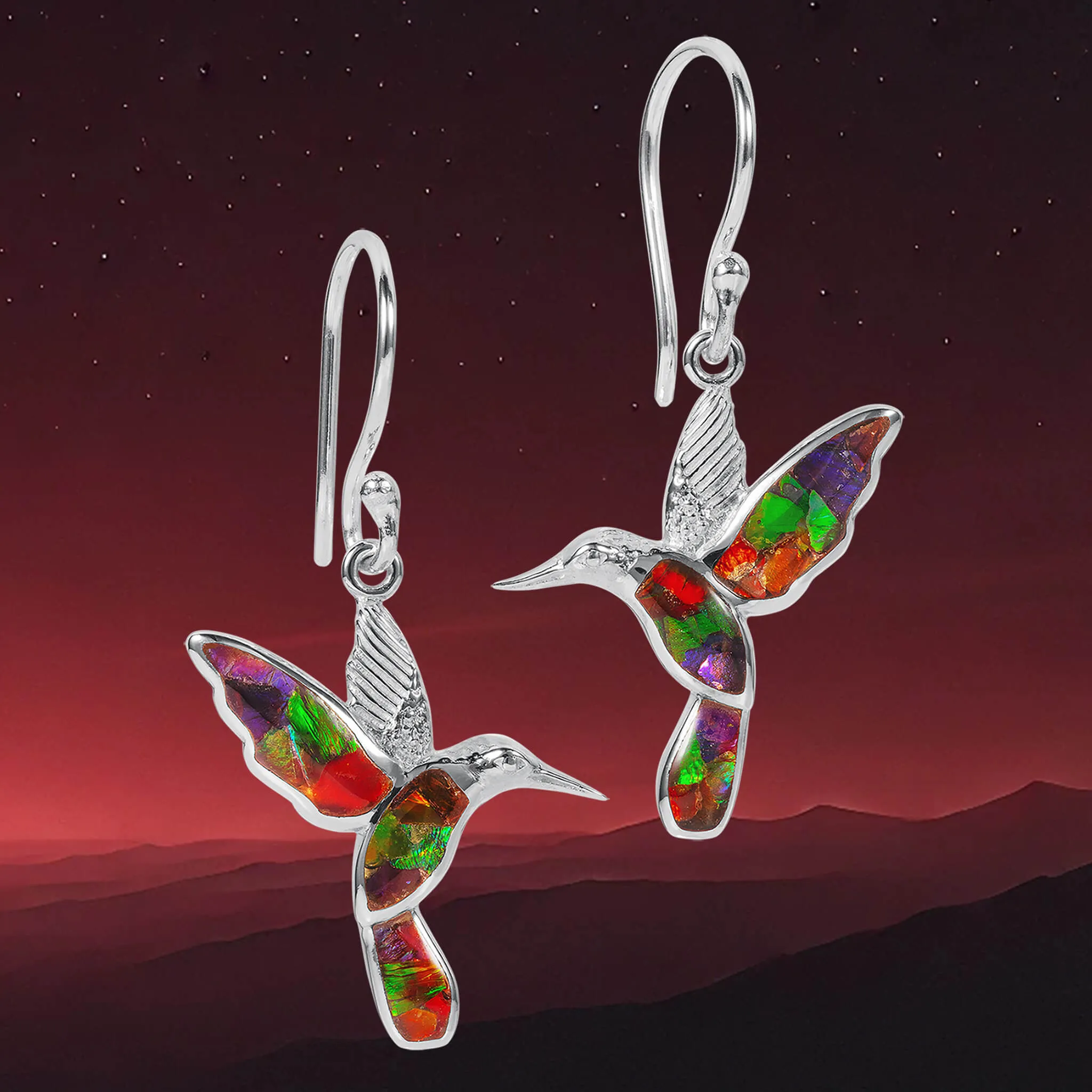 Ammolite Hummingbird Earrings