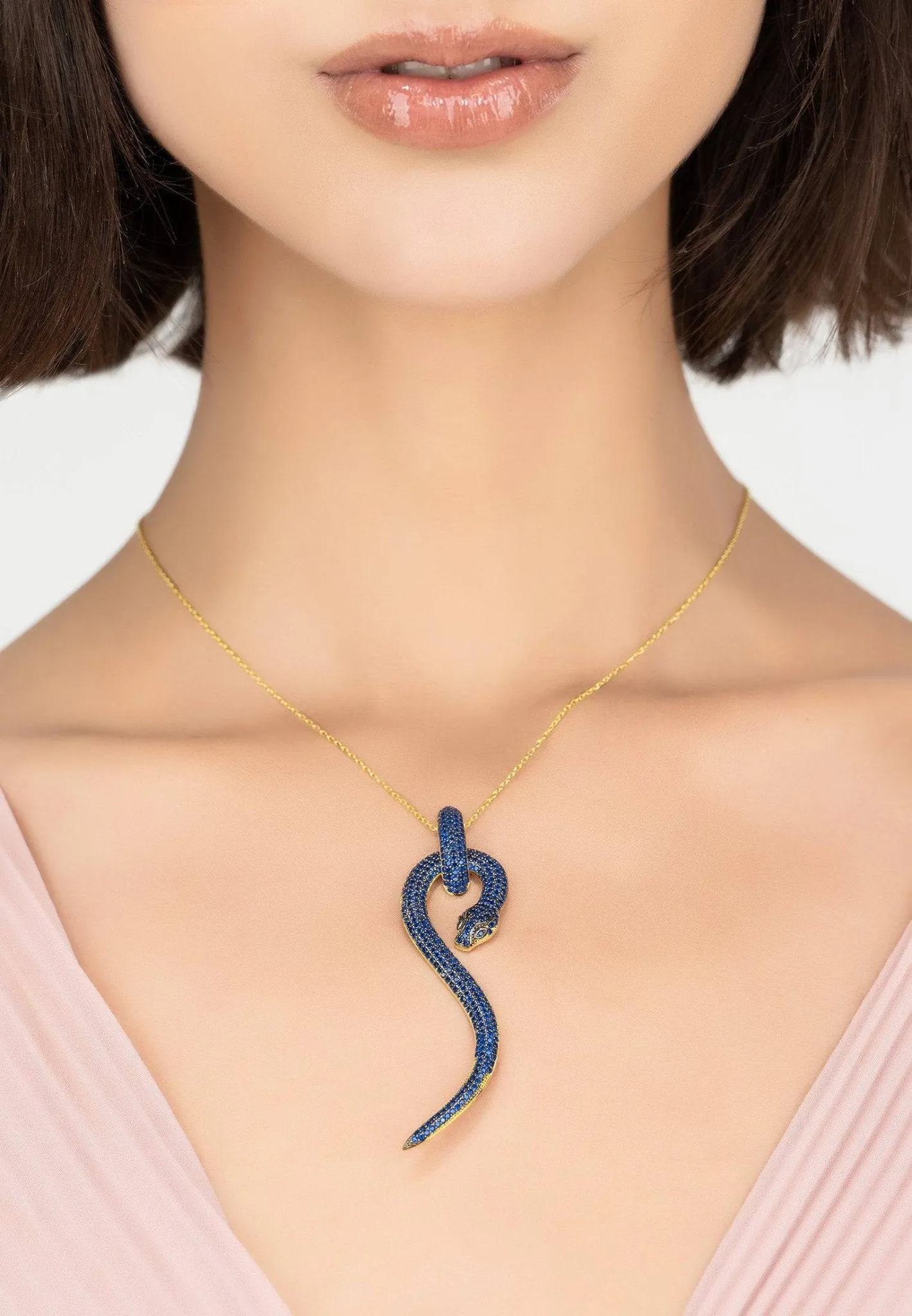 Anaconda Snake Pendant Necklace Gold Sapphire