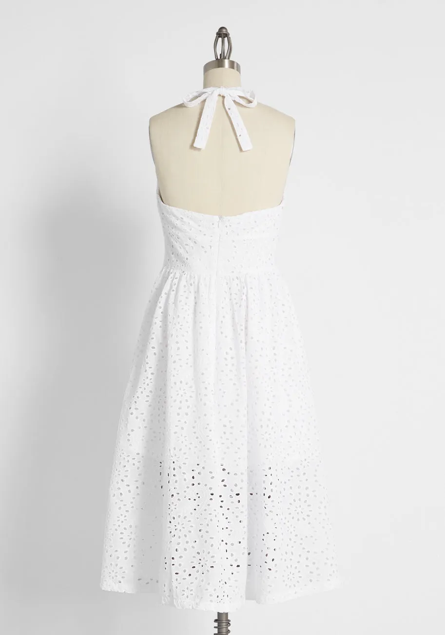 Apple of My Eyelet Cotton Halter Dress