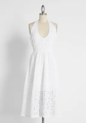 Apple of My Eyelet Cotton Halter Dress