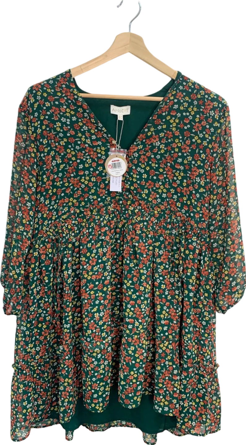 Apricot Green Floral Ruched Neck Dress UK 14