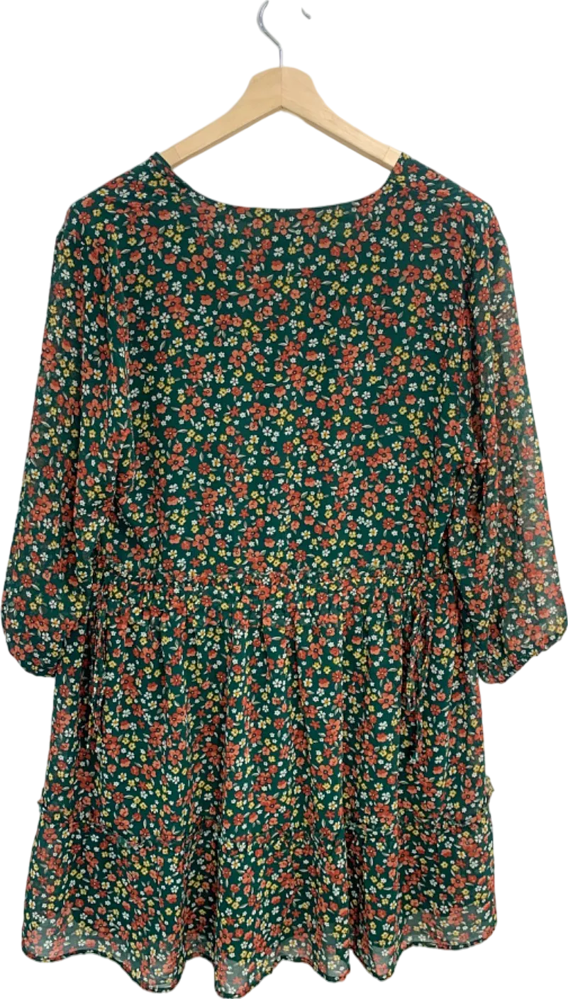 Apricot Green Floral Ruched Neck Dress UK 14