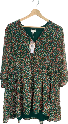 Apricot Green Floral Ruched Neck Dress UK 14