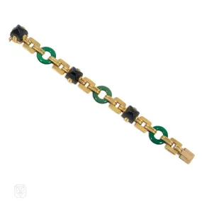 Art Deco chrysoprase, onyx, and gold bracelet