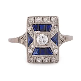 Art Deco Diamond Sapphire Platinum Ring