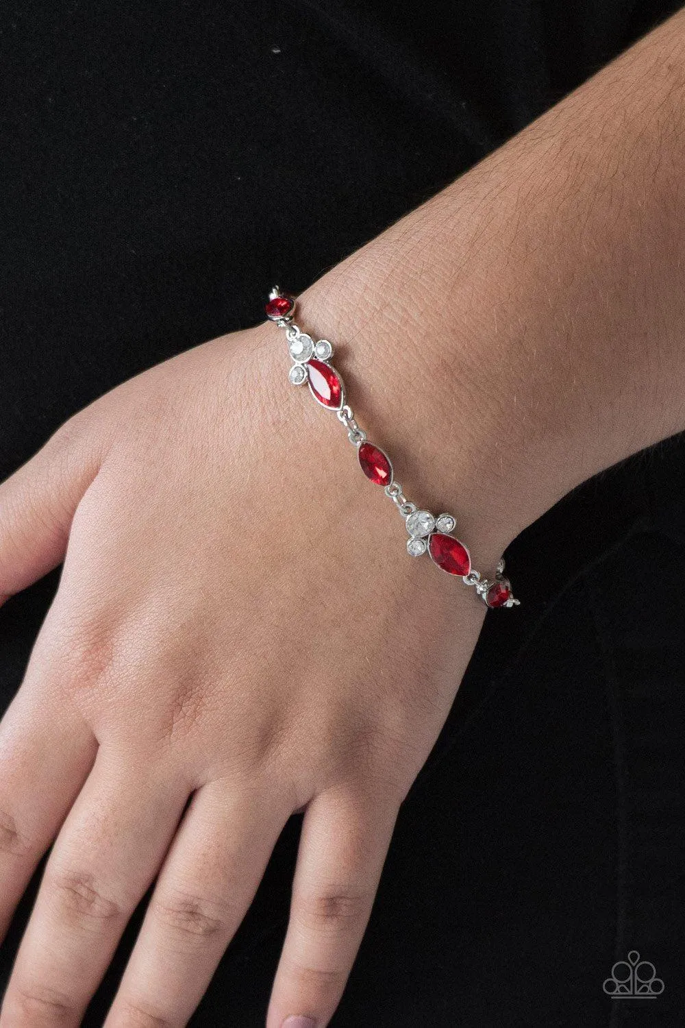 At Any Cost Red and White Gem Bracelet - Paparazzi Accessories