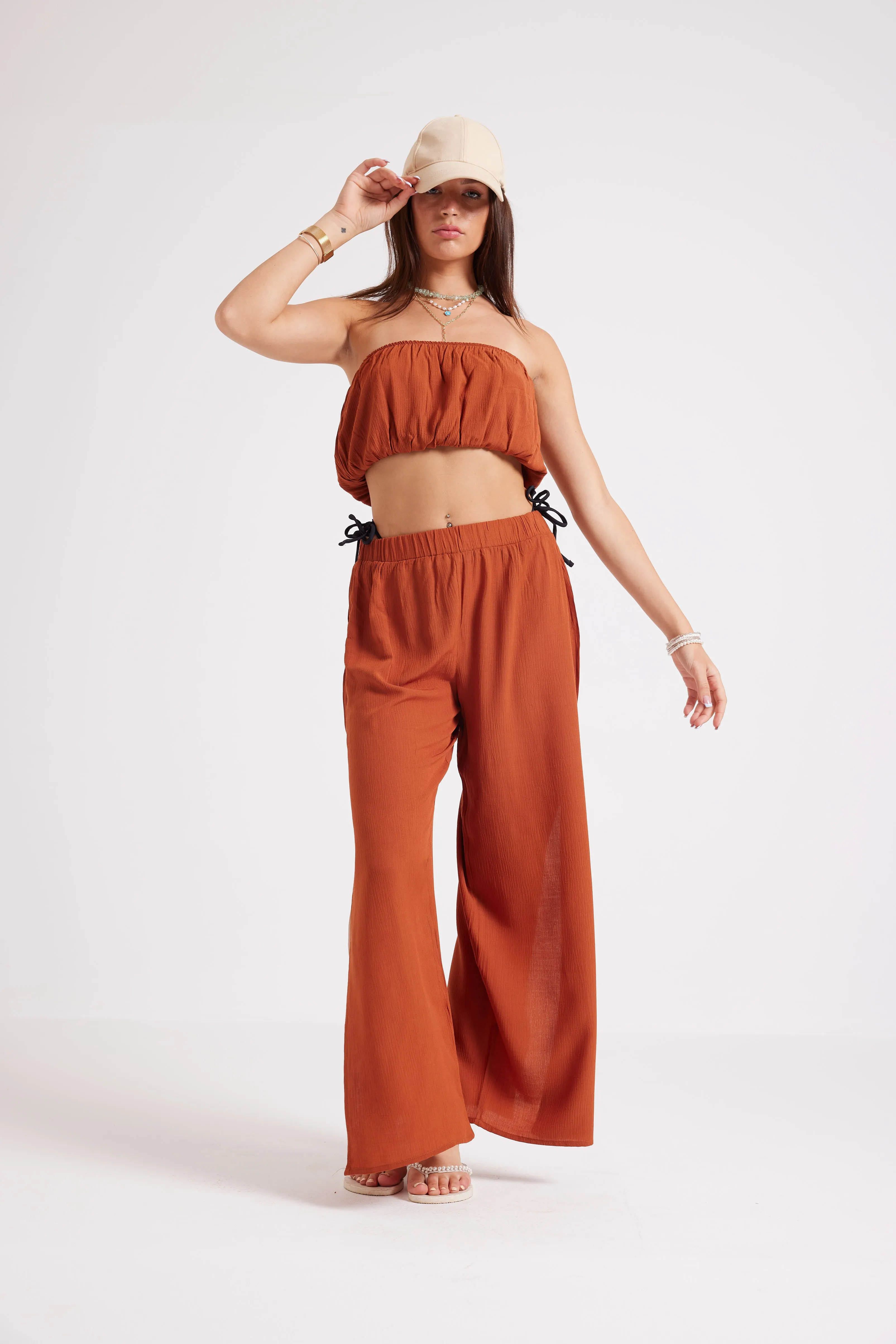 BEACH SIDE SLIT SET - BROWN