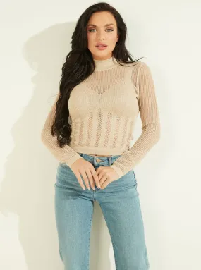 Beige Addy Pointelle Knit Top