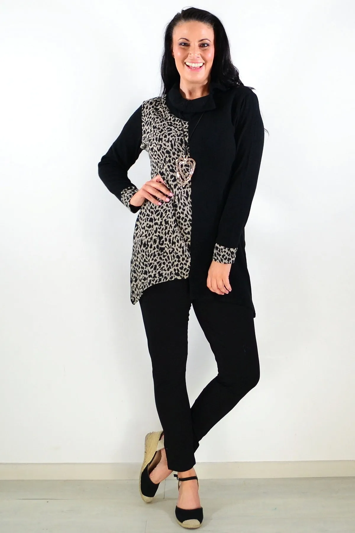 Beige Leopard Cuff Tunic Top