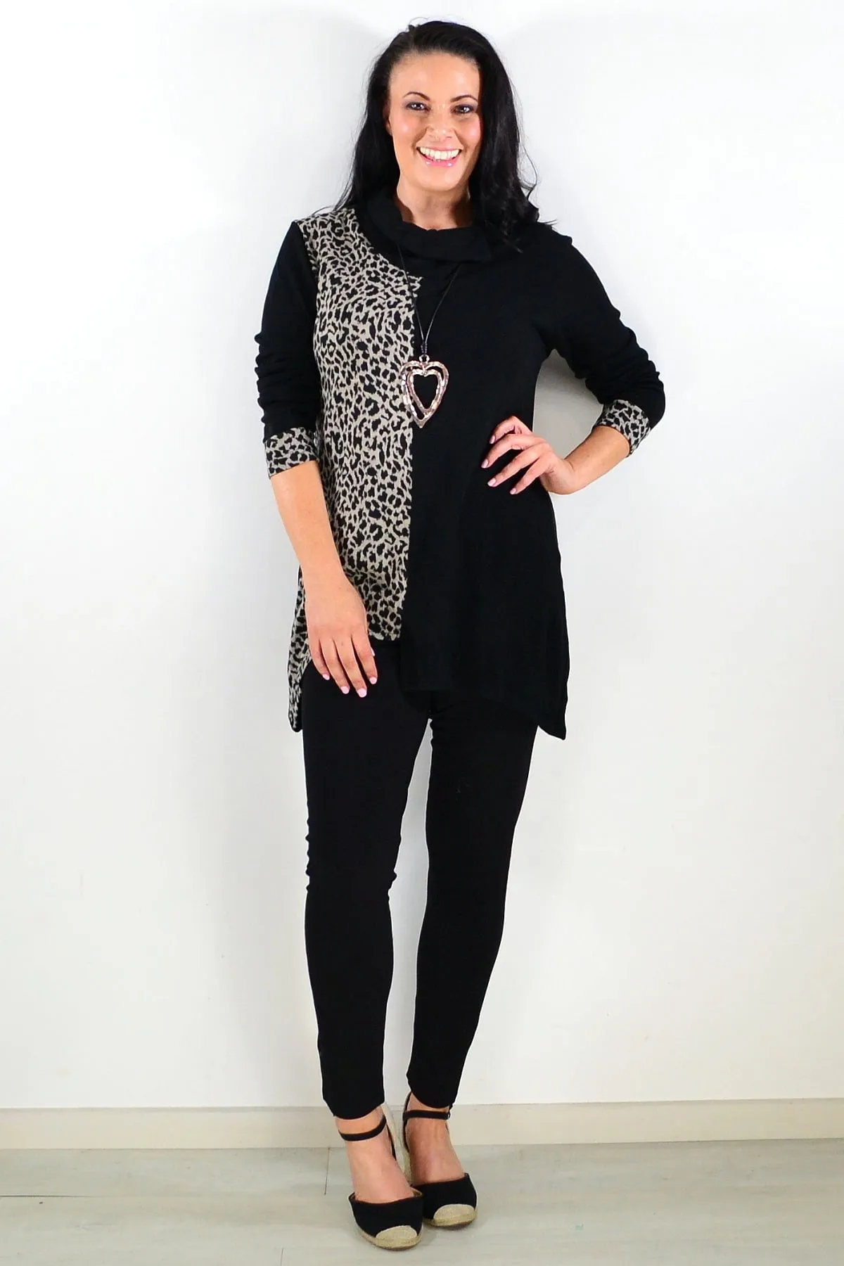 Beige Leopard Cuff Tunic Top