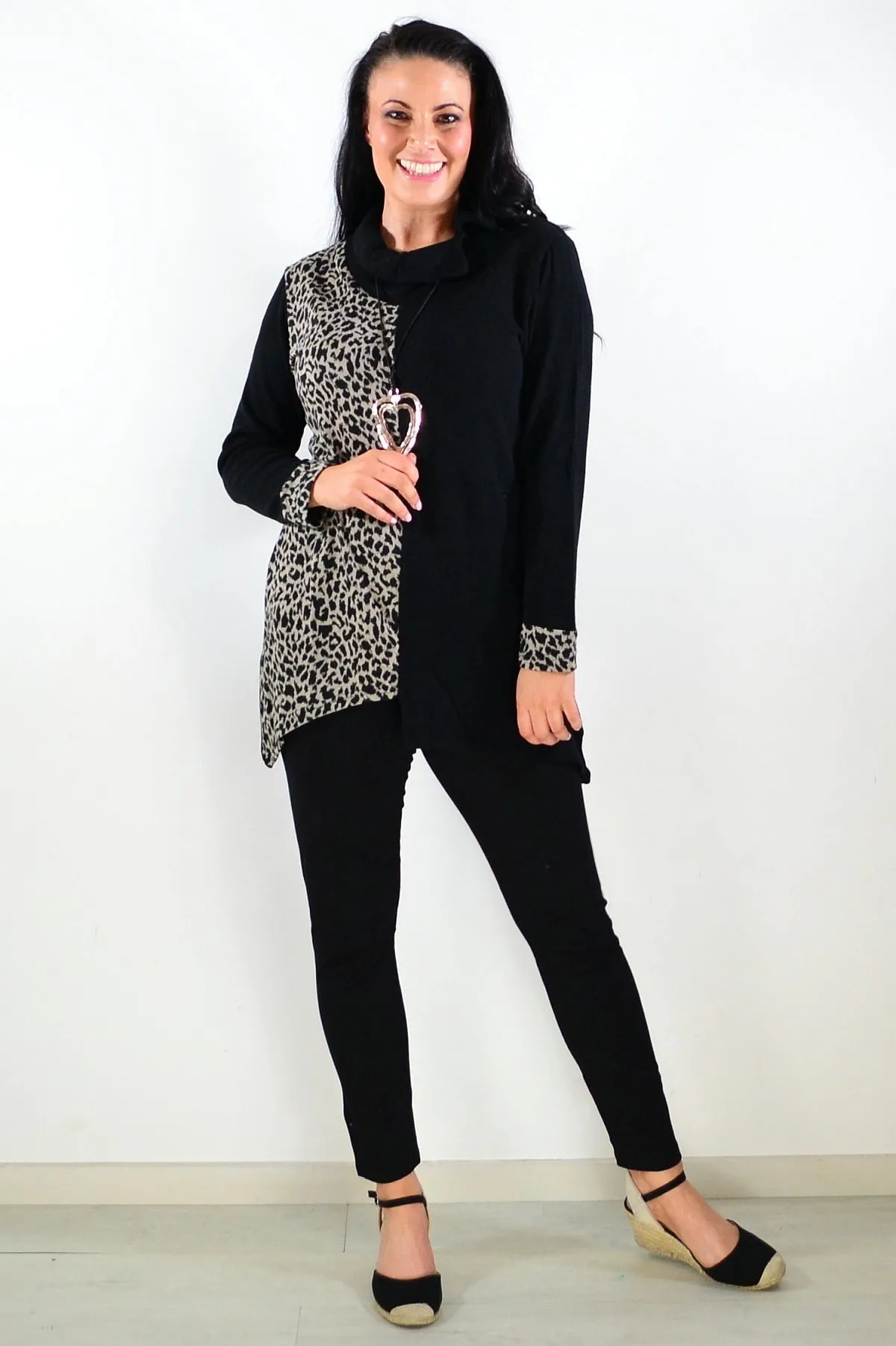 Beige Leopard Cuff Tunic Top