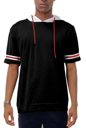 Black Red White Striped Tape Hooded Tee Mens