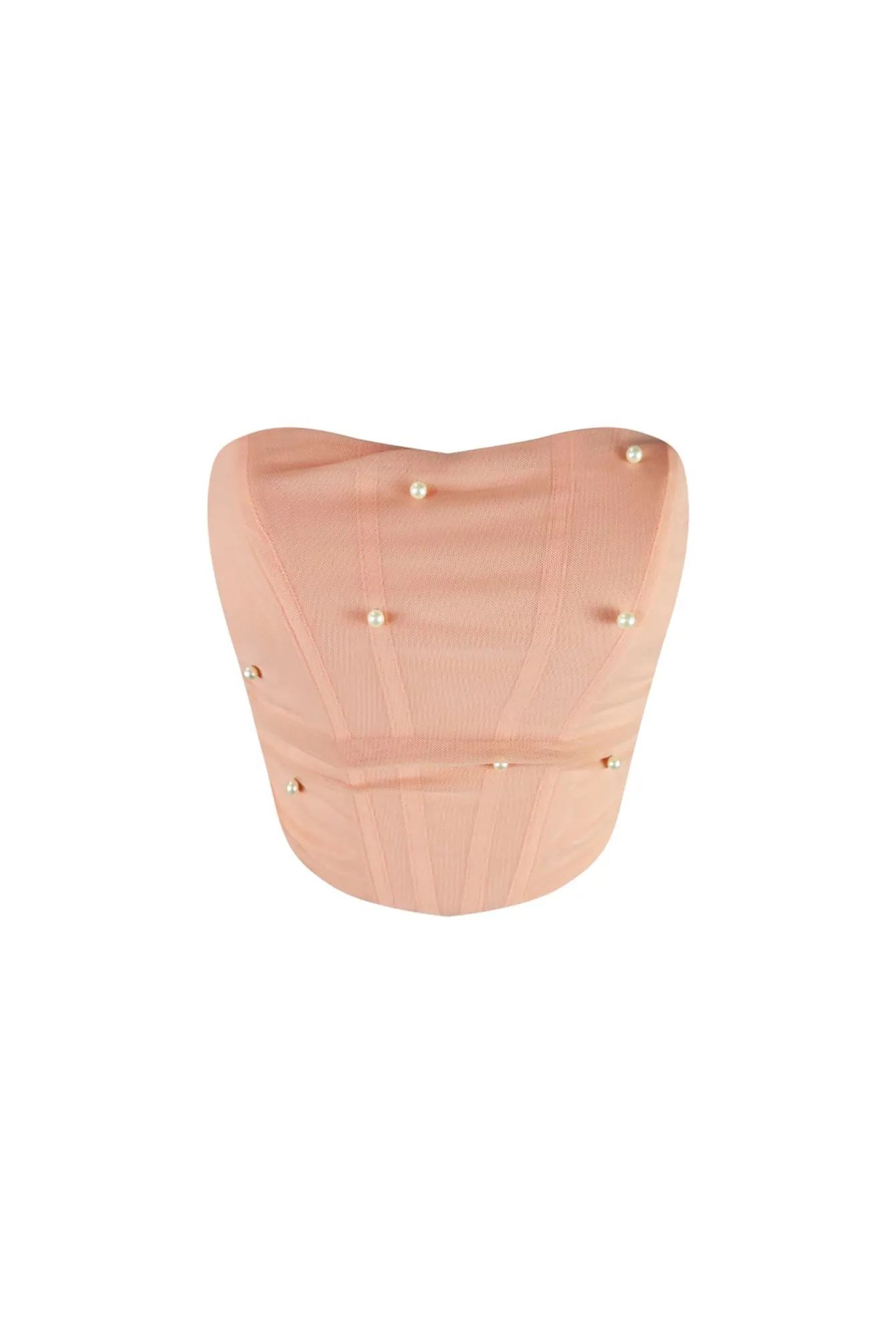 Blush Me Mesh Ruched Pearl Corset