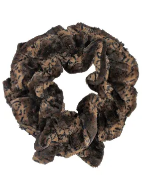 Brown Animal Print Long Scrunched Plush Scarf