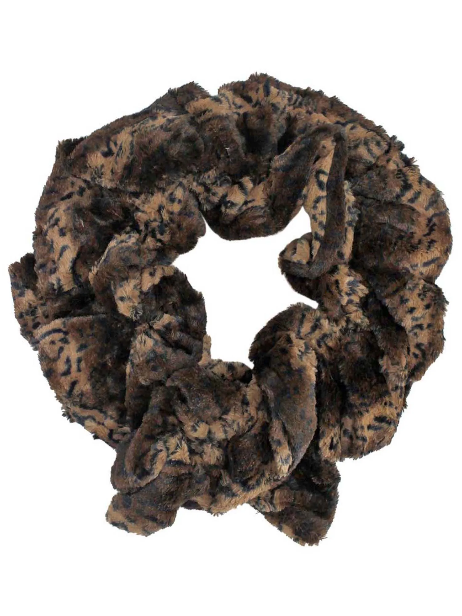 Brown Animal Print Long Scrunched Plush Scarf