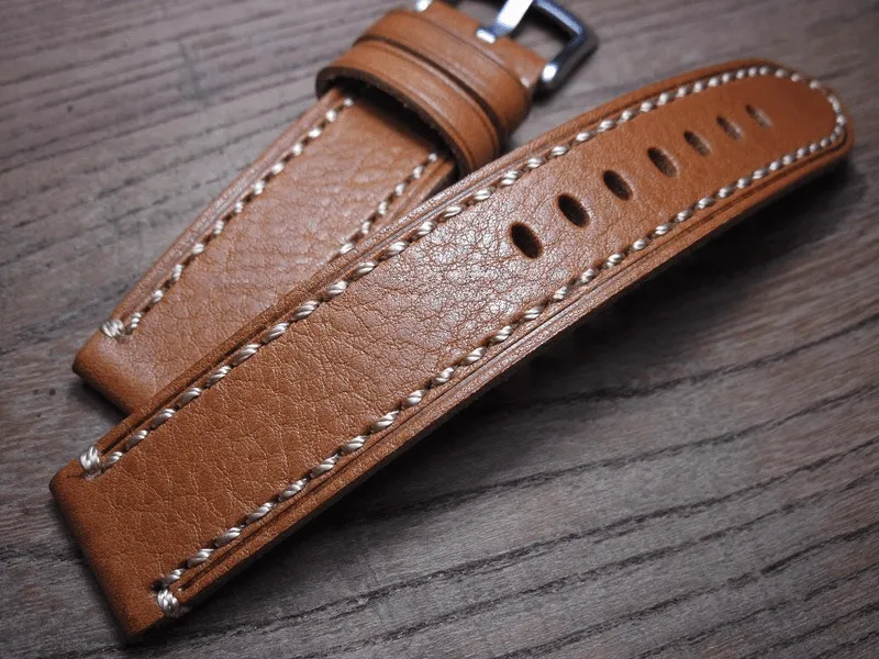 Brown Leather Watch Strap Pebbled First Layer Cowhide 20mm 22mm