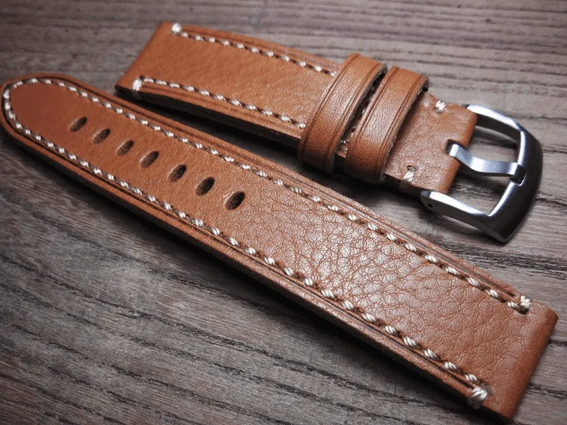 Brown Leather Watch Strap Pebbled First Layer Cowhide 20mm 22mm