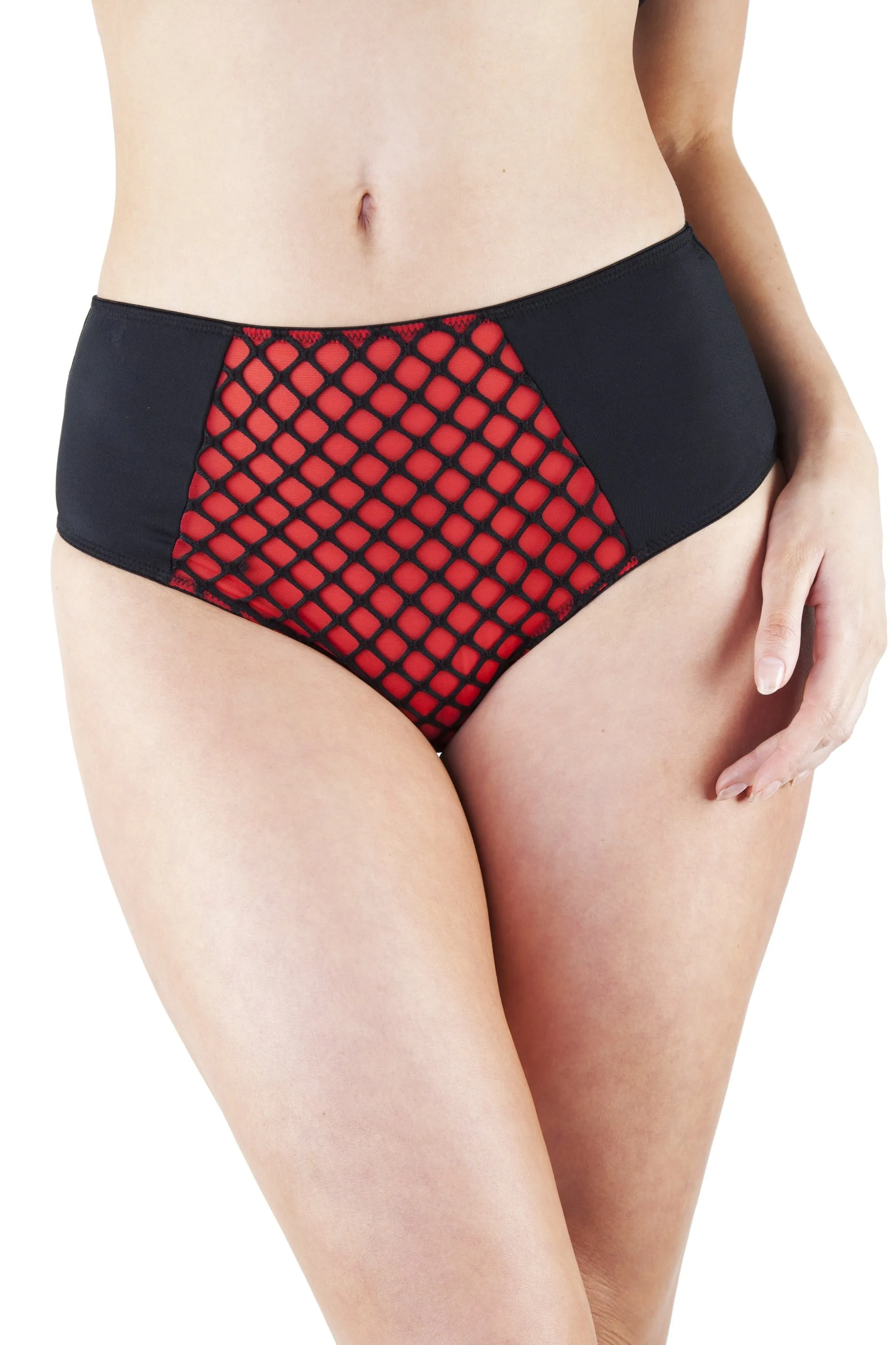 Callie Red Fishnet High Waist Brief