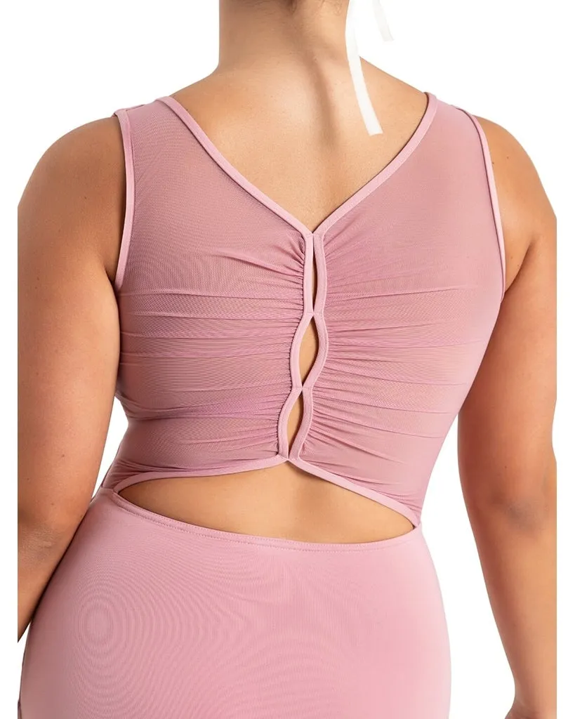 Capezio Marigold Boat Neck Ruched Mesh Open Back Tank Leotard - 12088W Womens