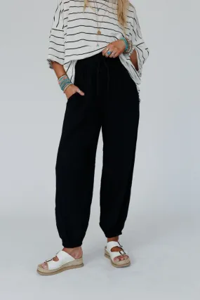 Celestia Wide Leg Cinched Pants - Black