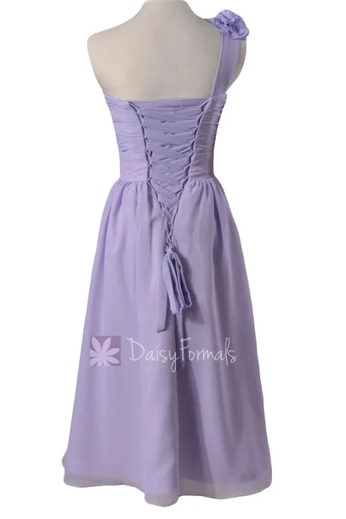 Classic Lavender Short One Shoulder Bridesmaid Dress Chiffon Cocktail Dress Party Dress(BM102)