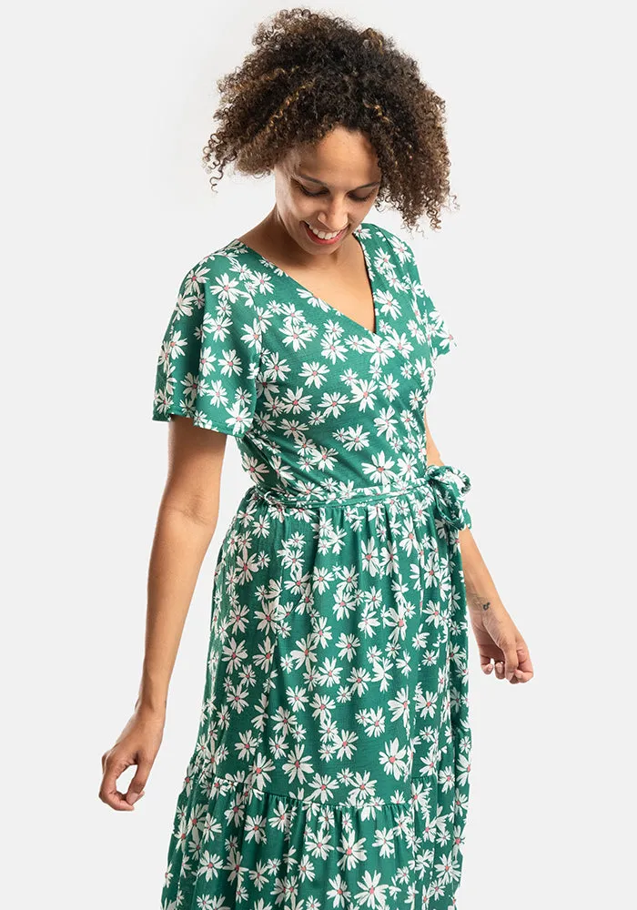 Clora Green Ditsy Print Tiered Hem Maxi Dress