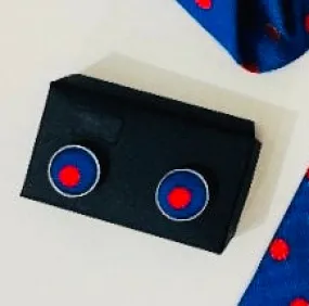 Cuff Links - Blue with Red Polka Dots