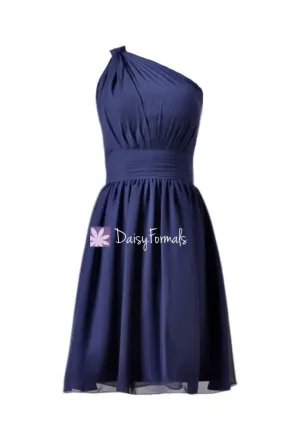 Deep Blue Chiffon Bridesmaid Dresses Custom Short Bridal Party Dress Formal Dress (BM837)