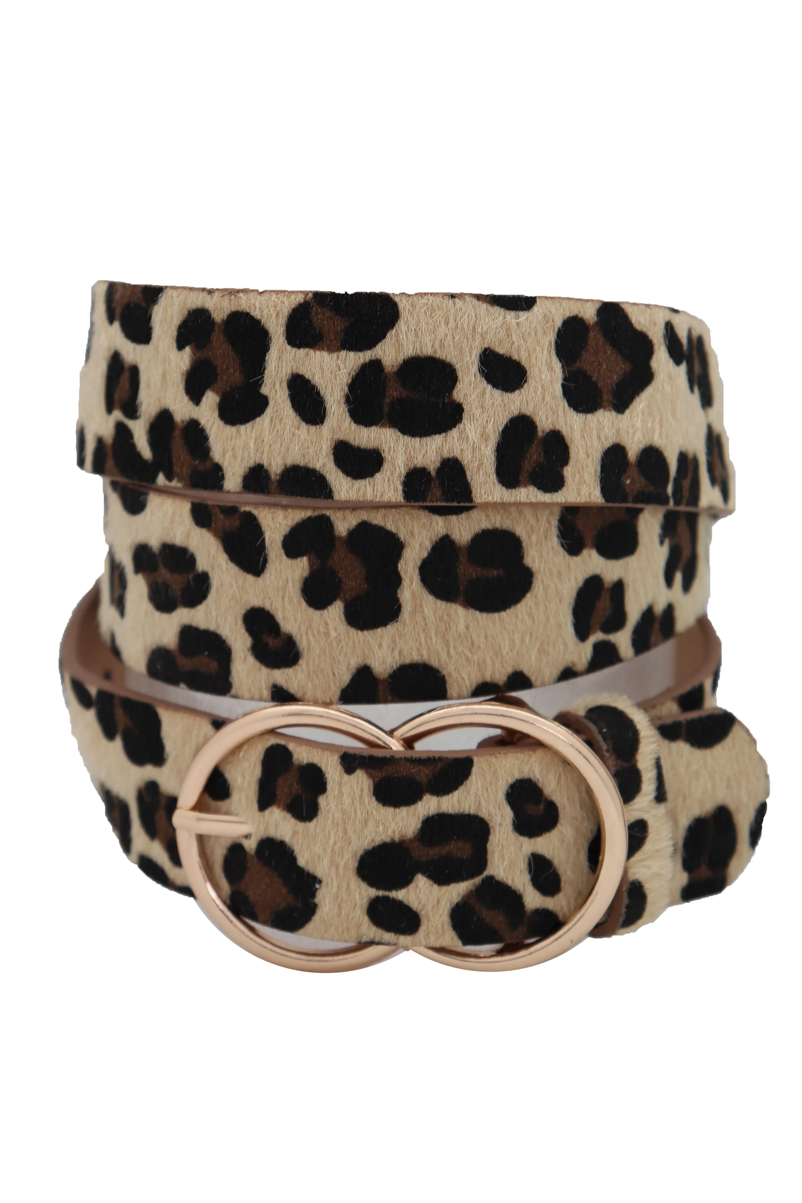 Faux Leather Leopard Animal Print Double Circle Buckle