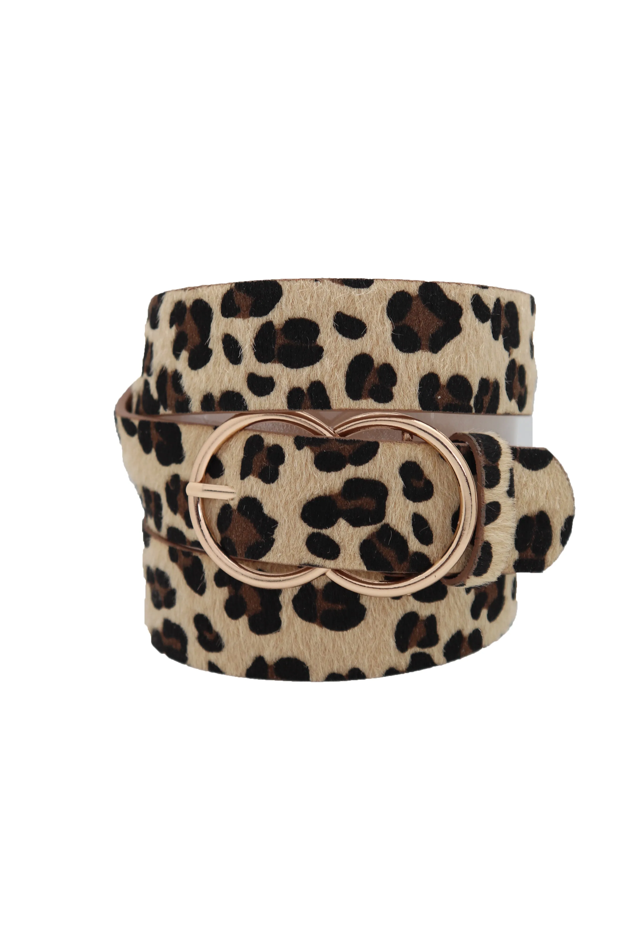 Faux Leather Leopard Animal Print Double Circle Buckle