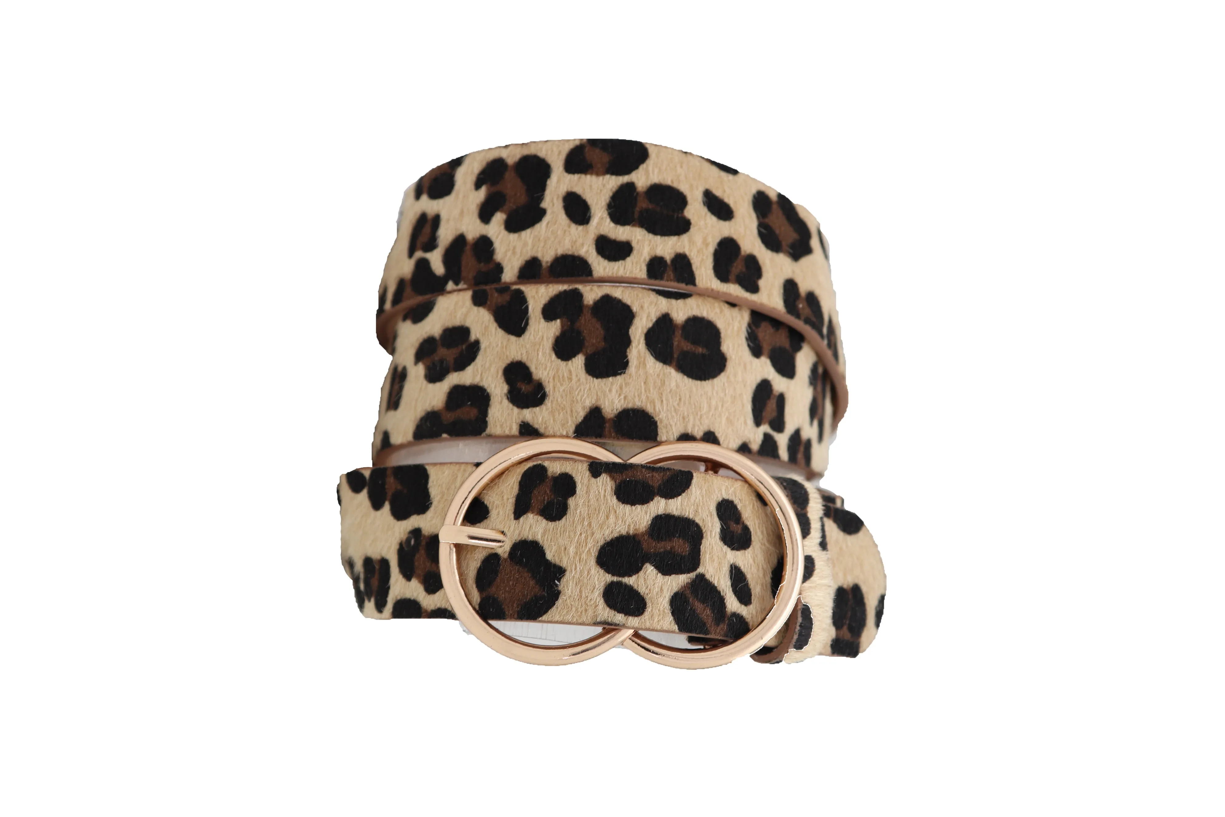 Faux Leather Leopard Animal Print Double Circle Buckle