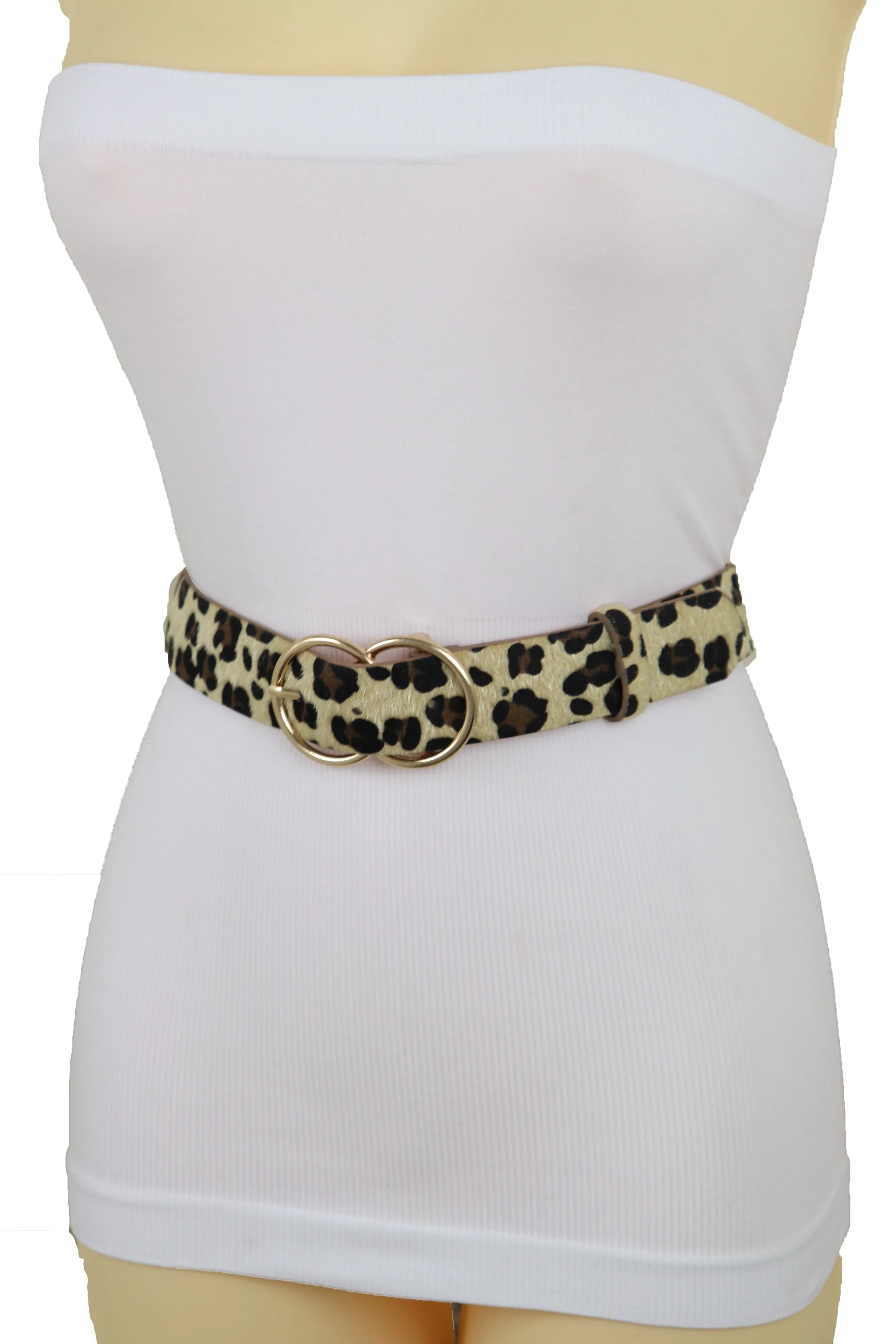 Faux Leather Leopard Animal Print Double Circle Buckle