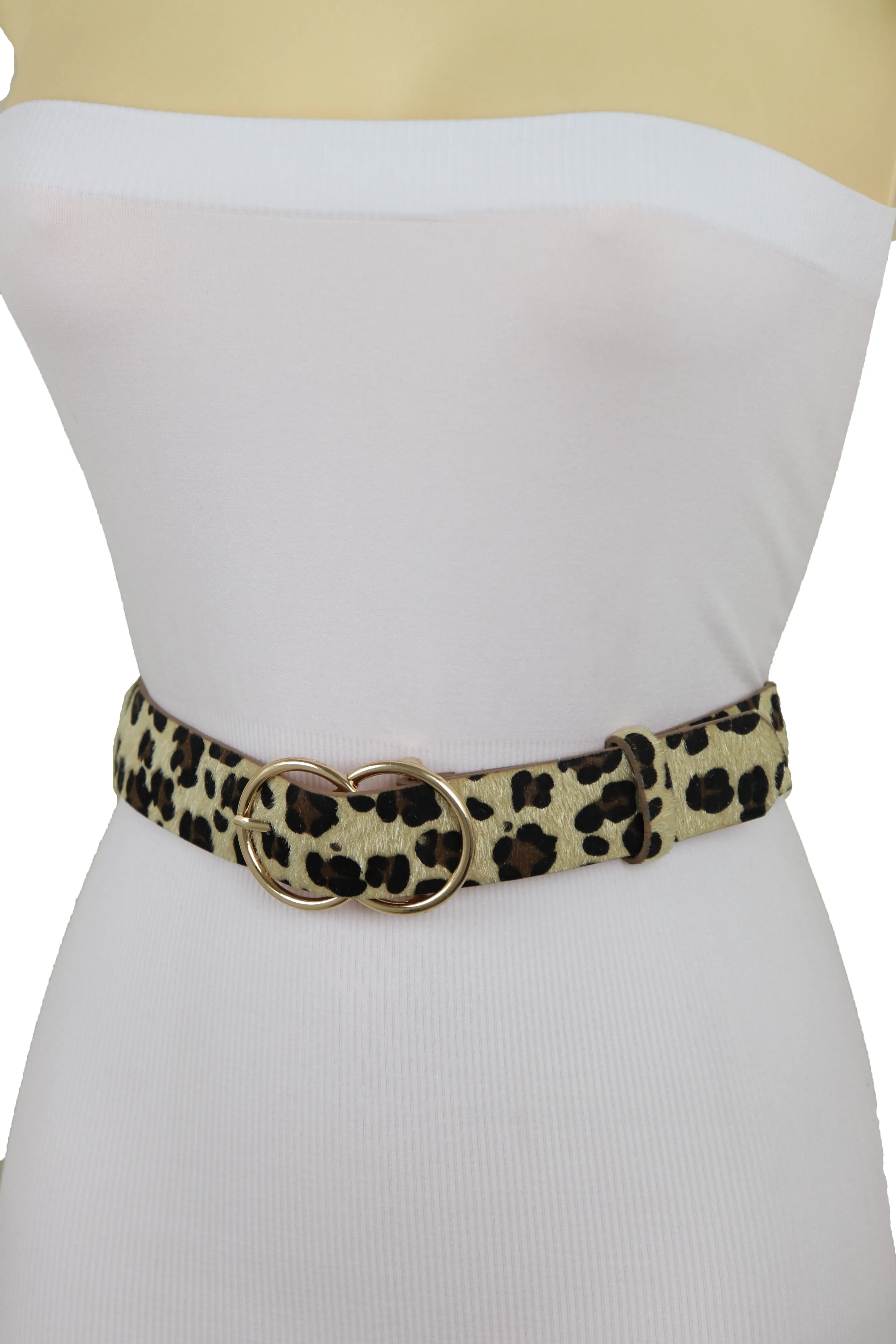 Faux Leather Leopard Animal Print Double Circle Buckle